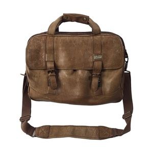LL Bean Briefcase Tan Pebbled Leather Messenger Laptop Overnight Saddlebag.